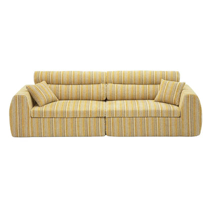 3 Seater couch with yellow striped upholstery and matching throw pillows on Tampa Home & Garden Store