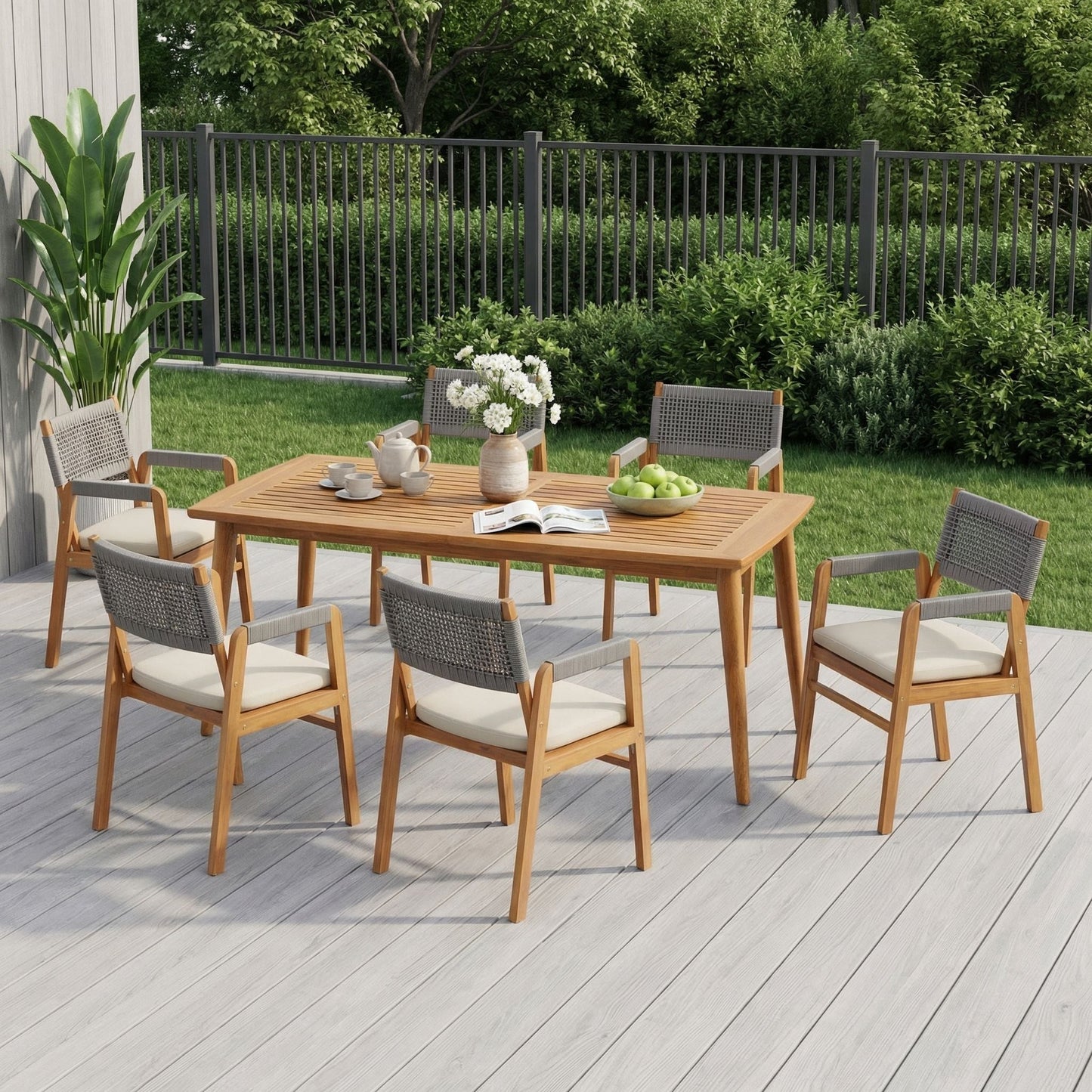 7 Piece Outdoor Dining Set with Rope Chairs