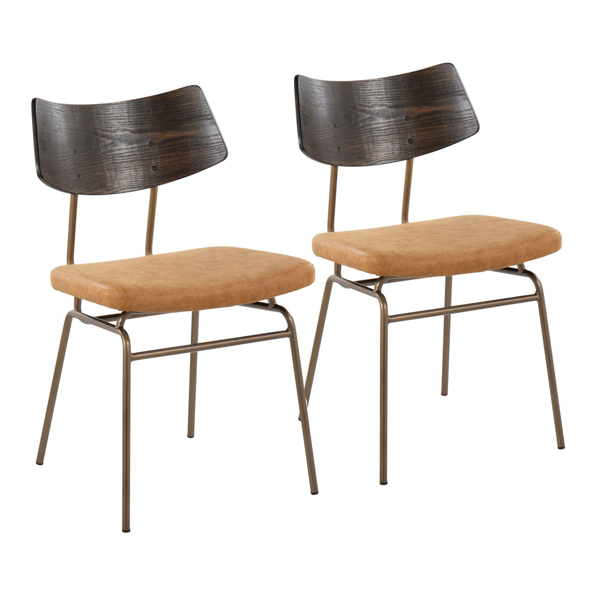 Mid-Century Modern chair set of 2 with upholstered tan seats and dark wood backs on Tampa Home & Garden Store