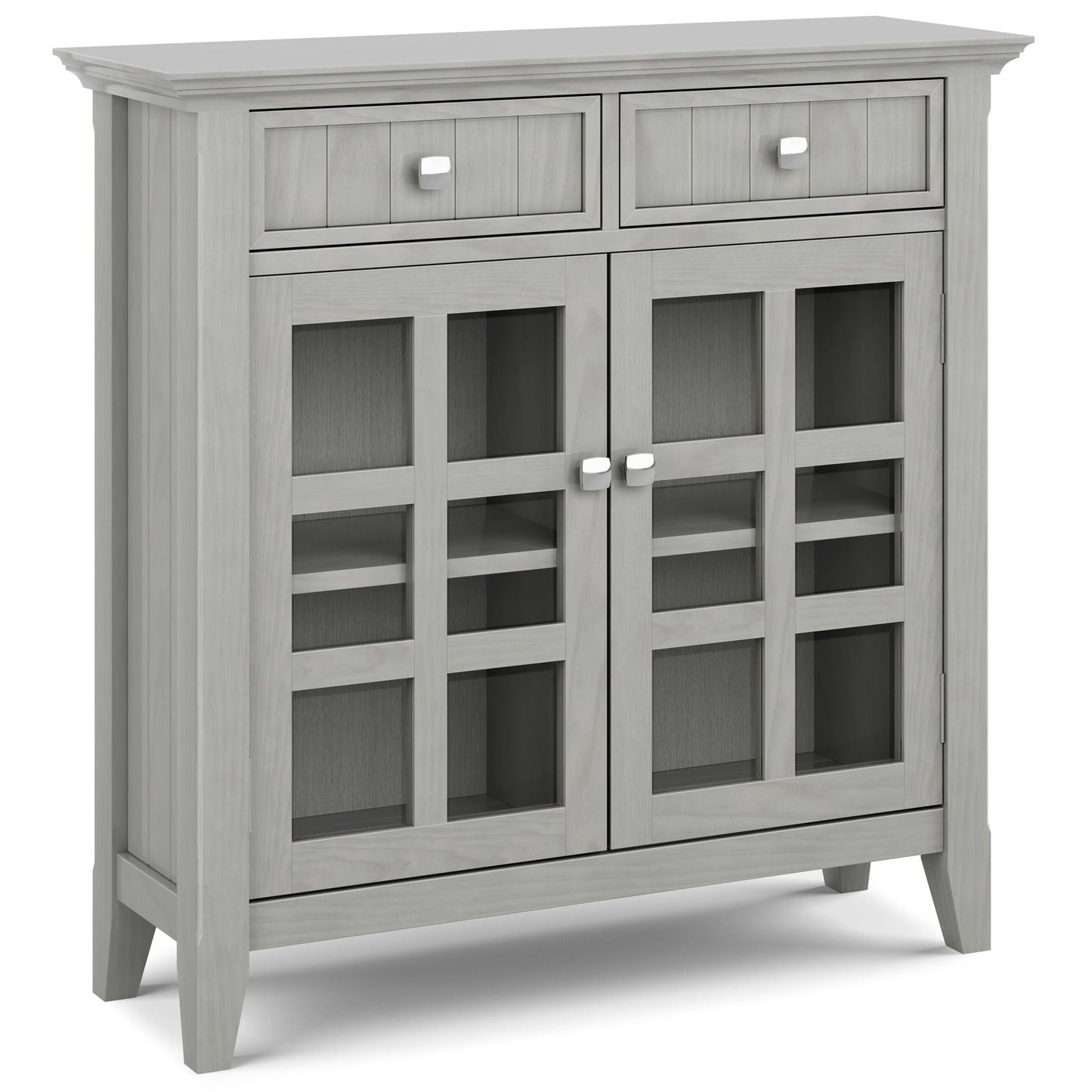 Acadian Entryway Storage Cabinet by HouseOfZazla; gray-washed cabinet with glass doors on Tampa Home & Garden Store