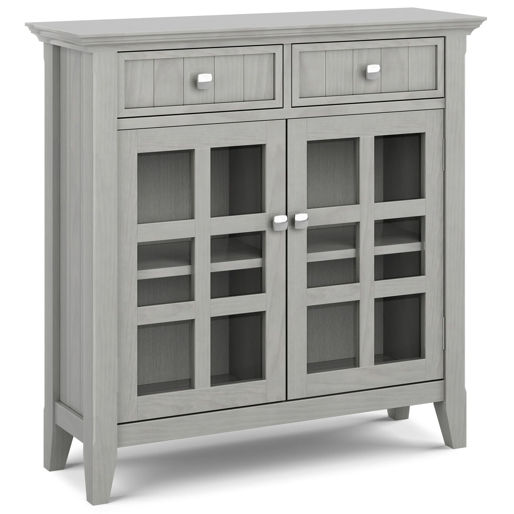 Acadian Entryway Storage Cabinet by HouseOfZazla; gray-washed cabinet with glass doors on Tampa Home & Garden Store