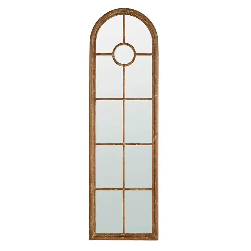 Arched mirror with half-round window look in brown fir wood frame Unique Piece Furniture on Tampa Home & Garden Store