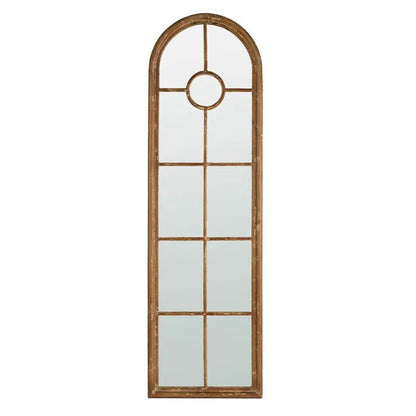 Arched mirror with half-round window look in brown fir wood frame Unique Piece Furniture on Tampa Home & Garden Store