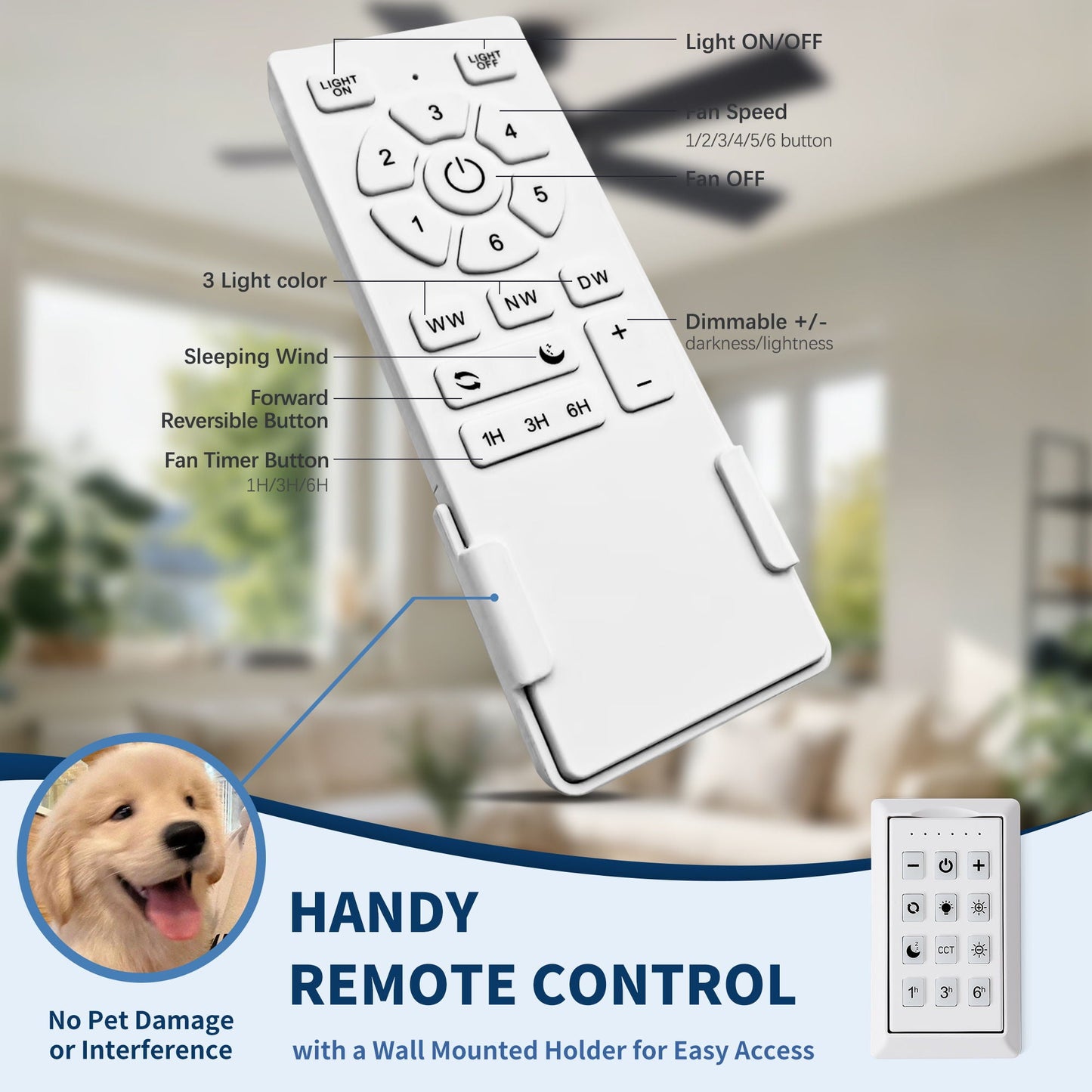 Ceiling fan with dimmable LED light, reversible motor, white, HouseOfZazla; remote on Tampa Home & Garden Store