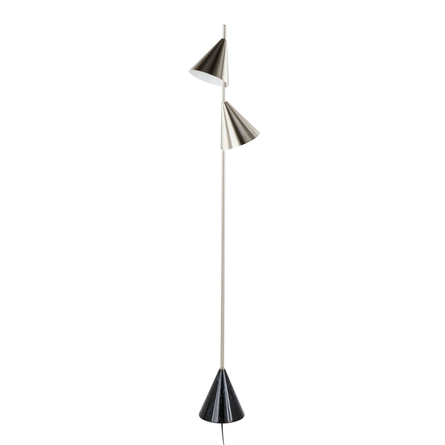Cone contemporary floor lamp with dual metal cone shades on a slim chrome stem on Tampa Home & Garden Store