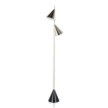 Cone contemporary floor lamp with dual metal cone shades on a slim chrome stem on Tampa Home & Garden Store