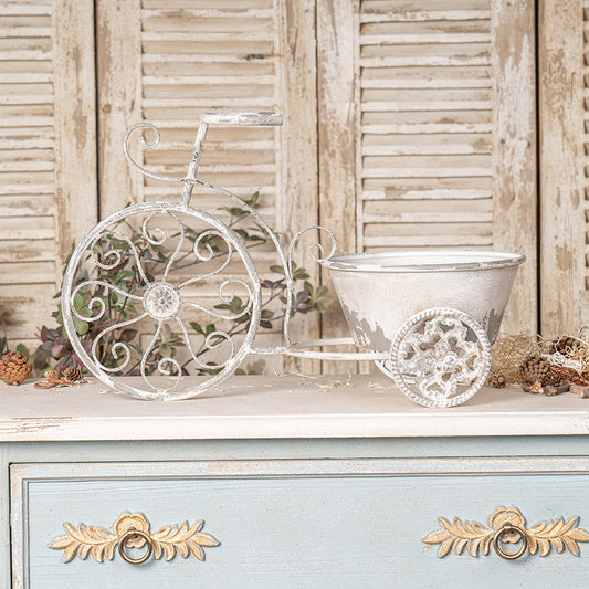 Rustic Bicycle Metal Wire Wall Planter Basket, distressed white finish, HouseOfZazla on Tampa Home & Garden Store
