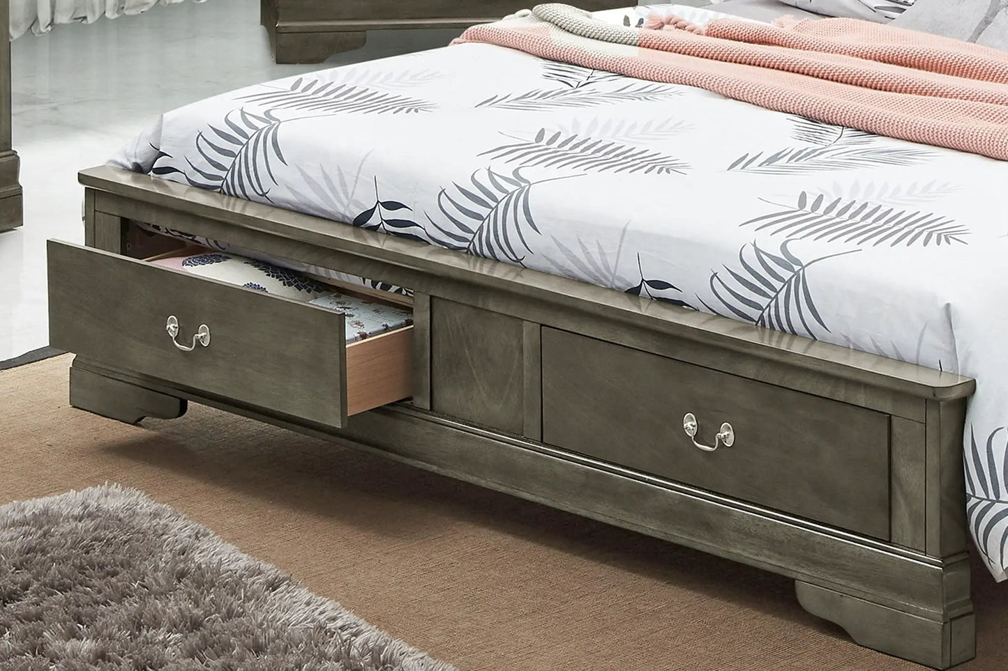 Upholstered Sleigh Bed with Dovetail Drawers