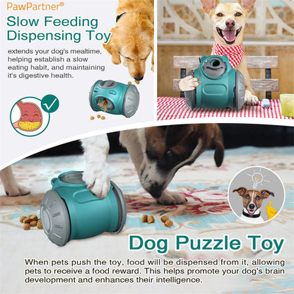 PawPartner teal slow feeding dispensing puzzle dog toy with gray caps promoting mindful eating on Tampa Home & Garden Store