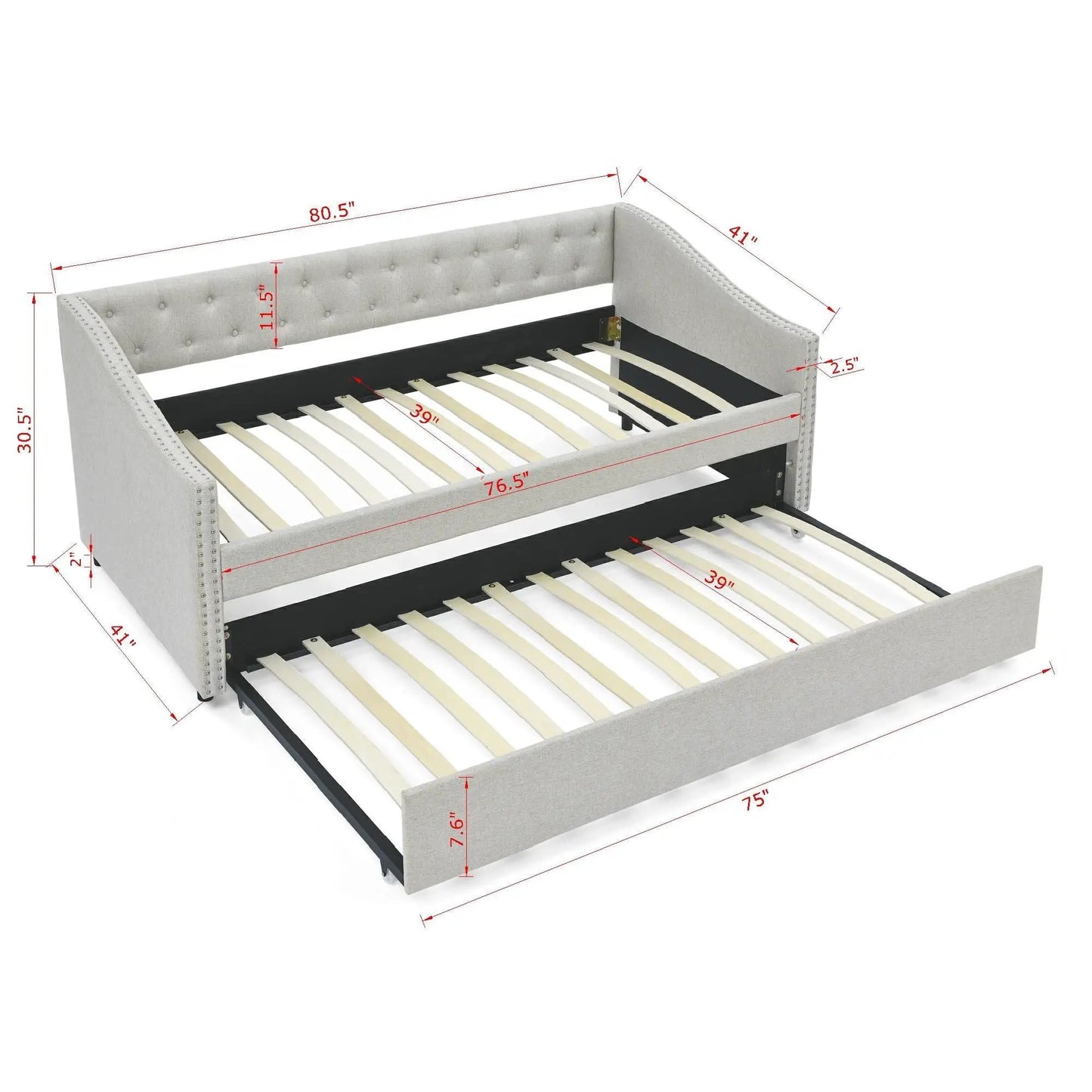Upholstered Tufted Daybed With Drawers Waved Arms