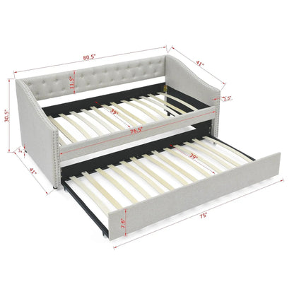 Upholstered Tufted Daybed With Drawers Waved Arms