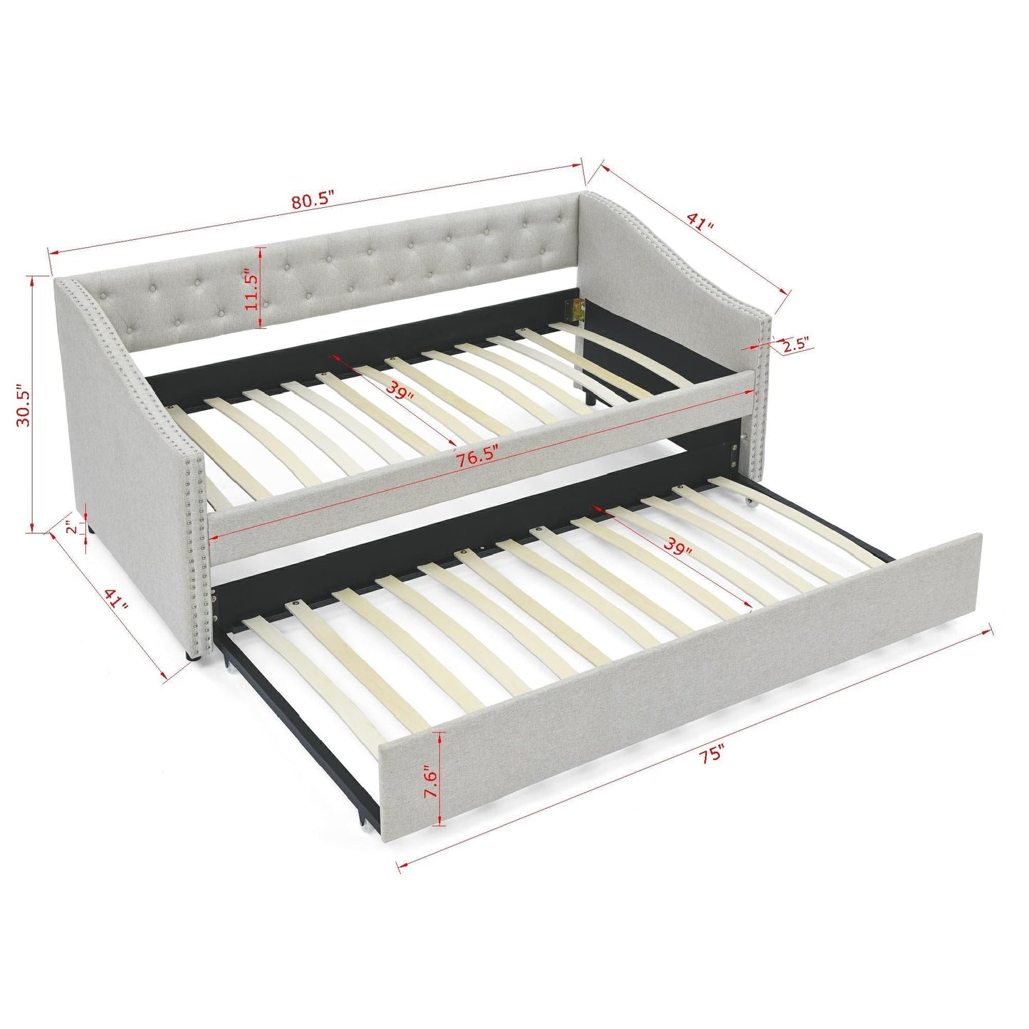 Upholstered Tufted Daybed and Storage Drawers