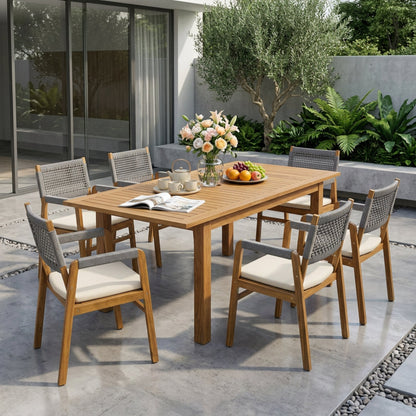 7-piece rustic acacia expandable outdoor dining set with cushions by HouseOfZazla on Tampa Home & Garden Store
