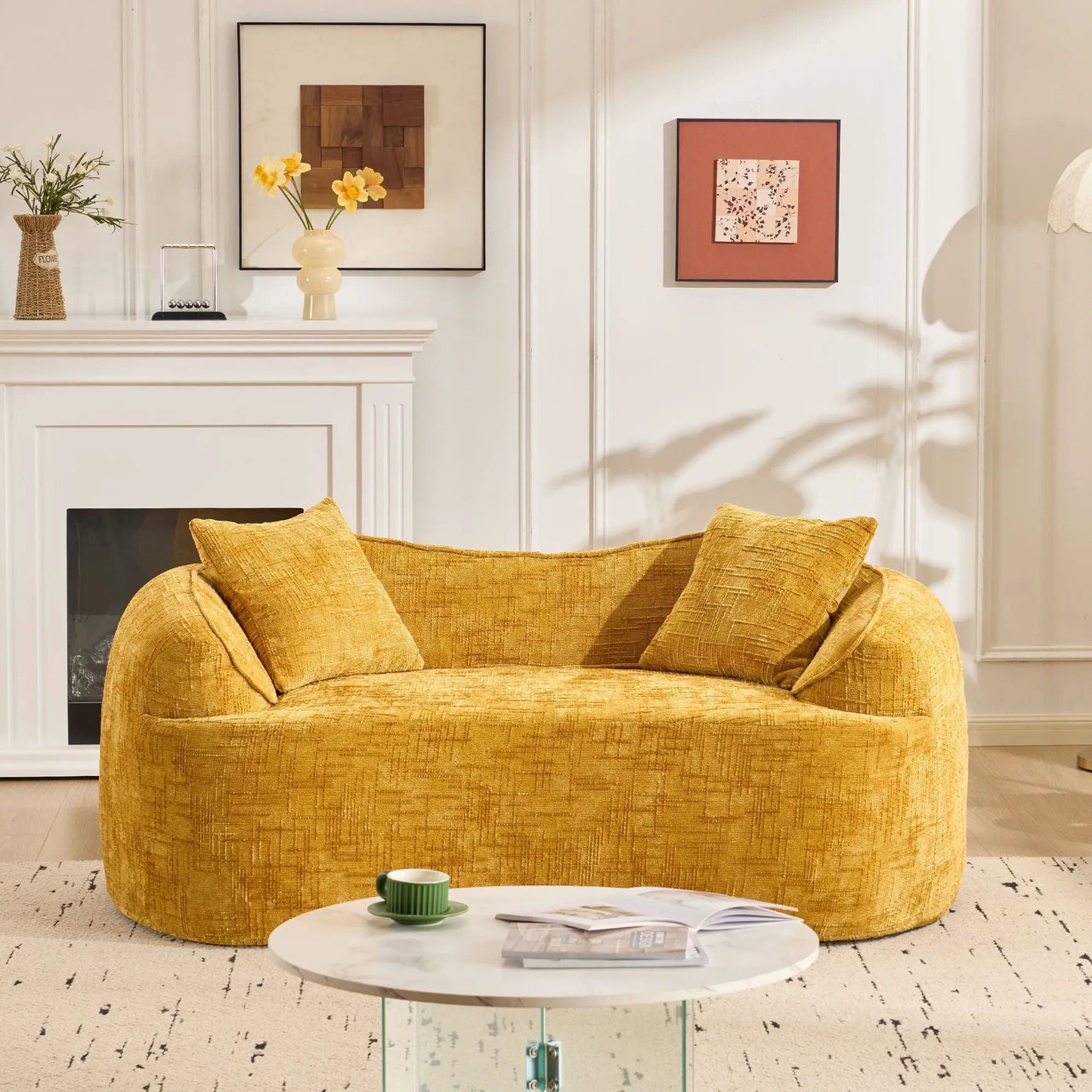 Curved 2 Person Sofa with Armrests and Pillows