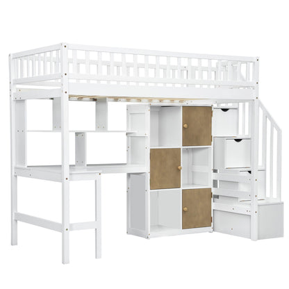 White loft bed with built-in L-shaped desk and under-loft storage drawers staircase on Tampa Home & Garden Store