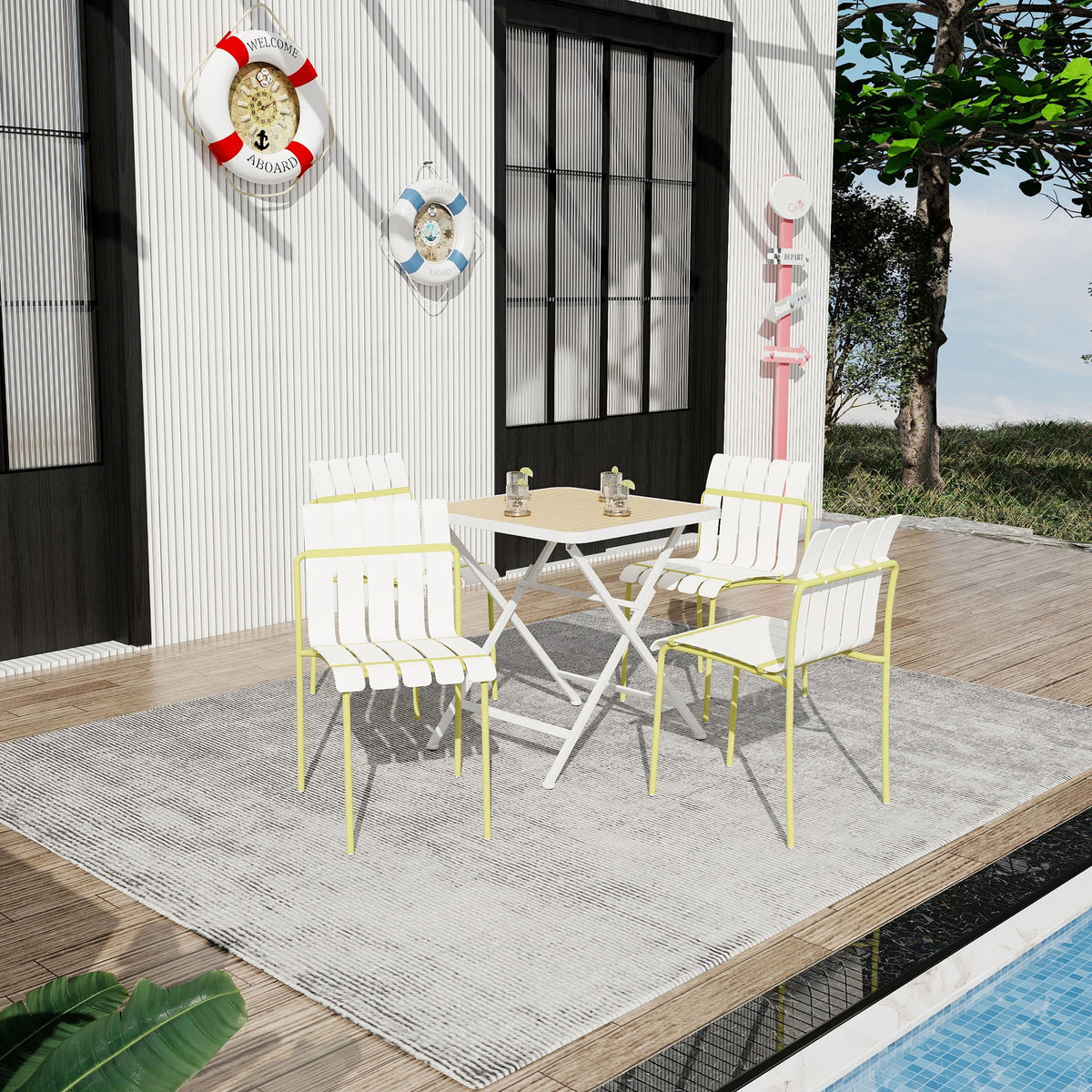 Modern Yellow Outdoor Dining Set and Four Chairs