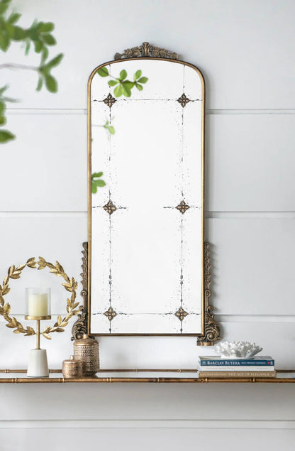 Antique Arched Mirror with Metal Frame and Gold