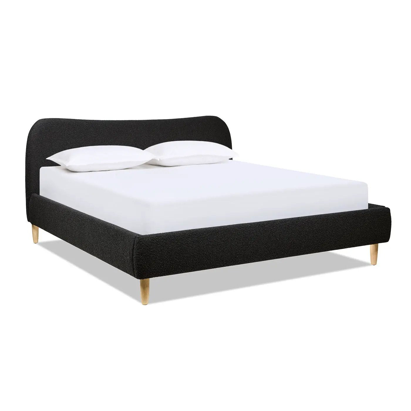 Roman Curved Headboard Upholstered Bed in black fabric with light legs on Tampa Home & Garden Store