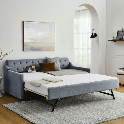 Upholstered Daybed With Trundle and Usb Armrest