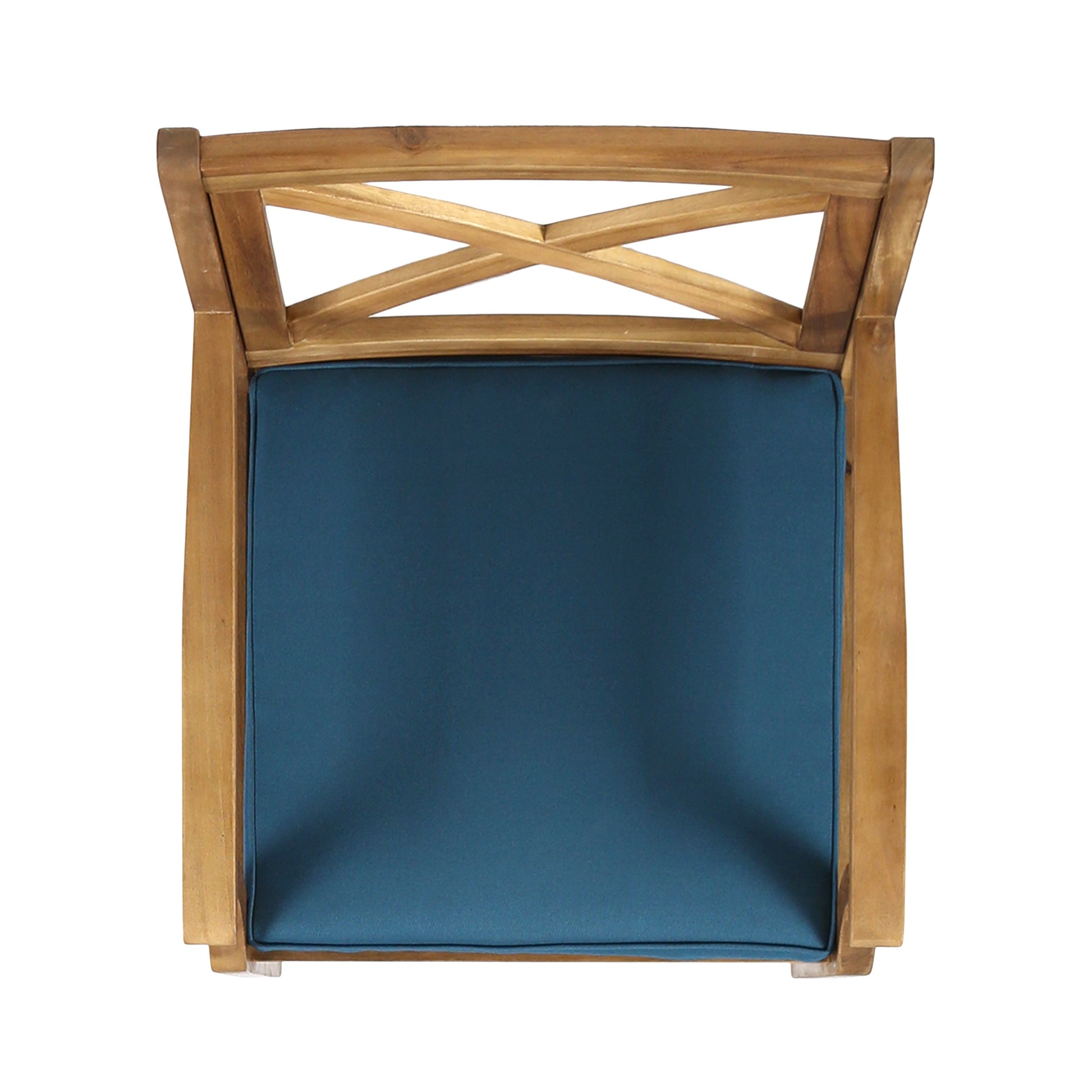 Perla 2pc dining chair set with blue cushions, outdoor wood frame, HouseOfZazla on Tampa Home & Garden Store