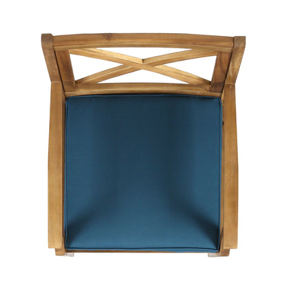Perla 2pc dining chair set with blue cushions, outdoor wood frame, HouseOfZazla on Tampa Home & Garden Store