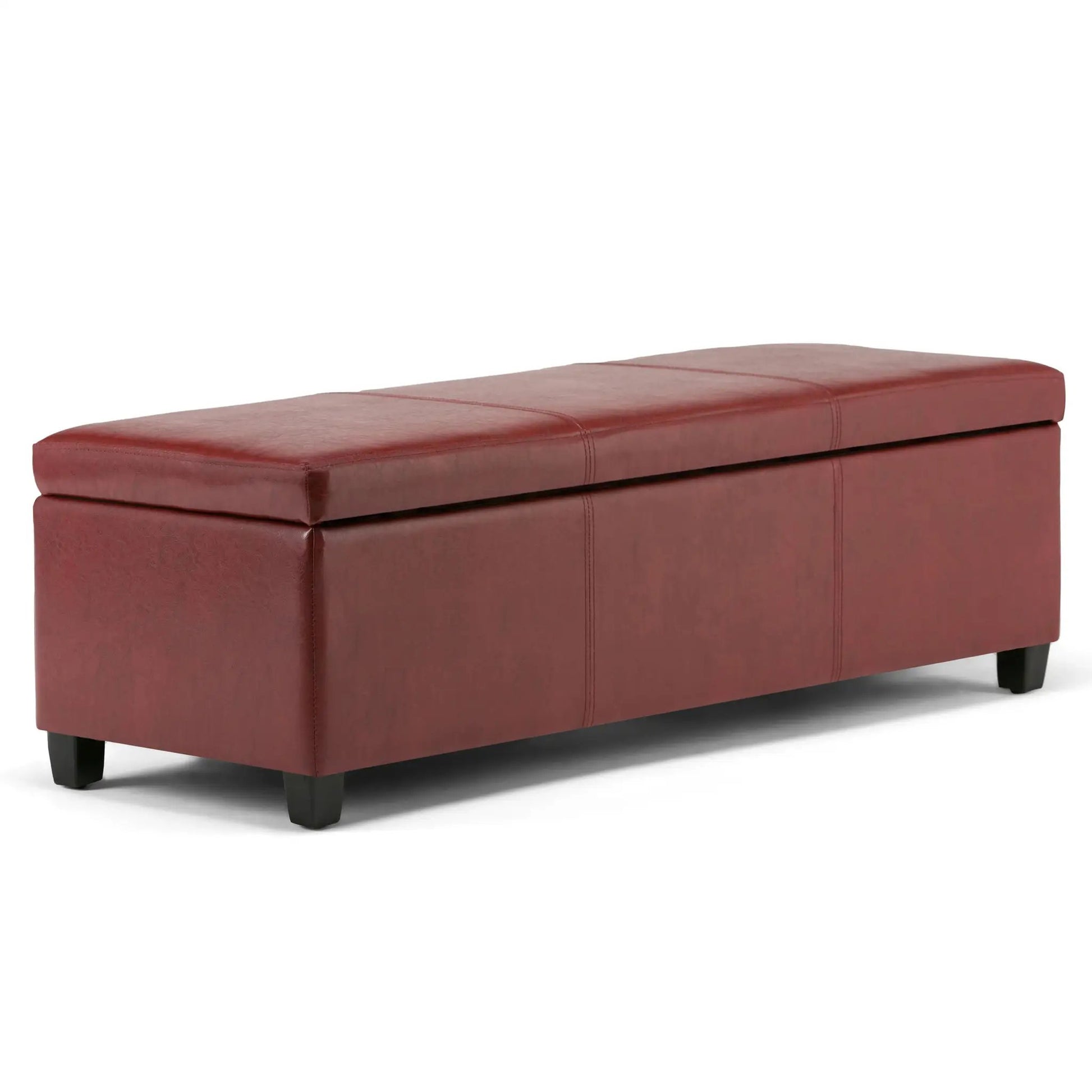 Avalon storage ottoman bench red leather with stitched panels Unique Piece Furniture on Tampa Home & Garden Store