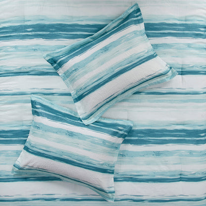 8 Piece Aqua Seersucker Comforter and Quilt Set