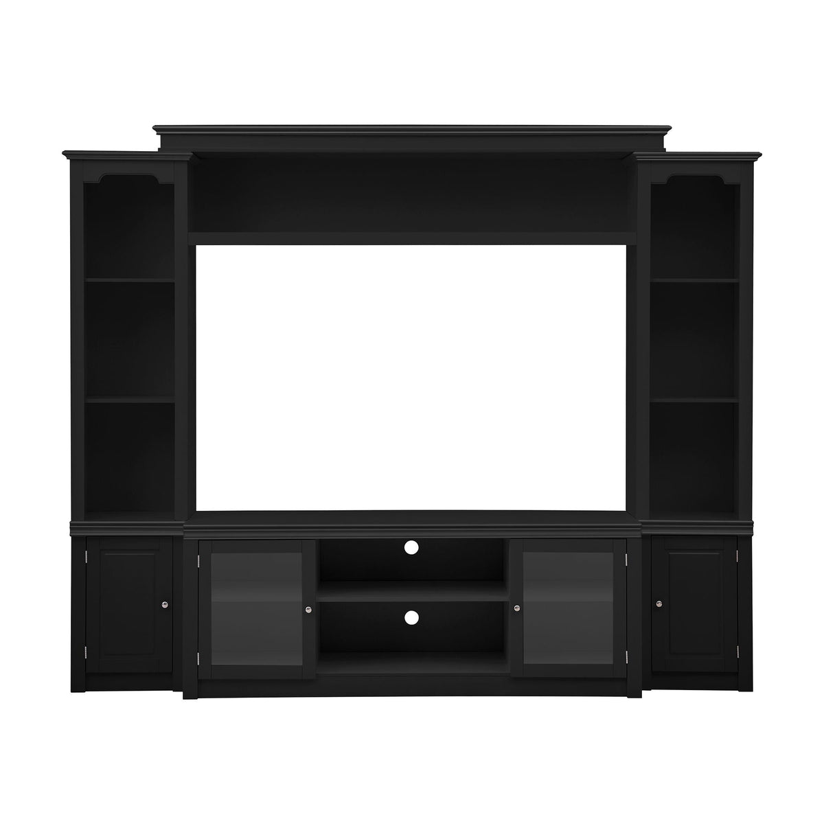 All-In-One TV Stand with Bookcase in black by HouseOfZazla, side bookcases and central TV space on Tampa Home & Garden Store