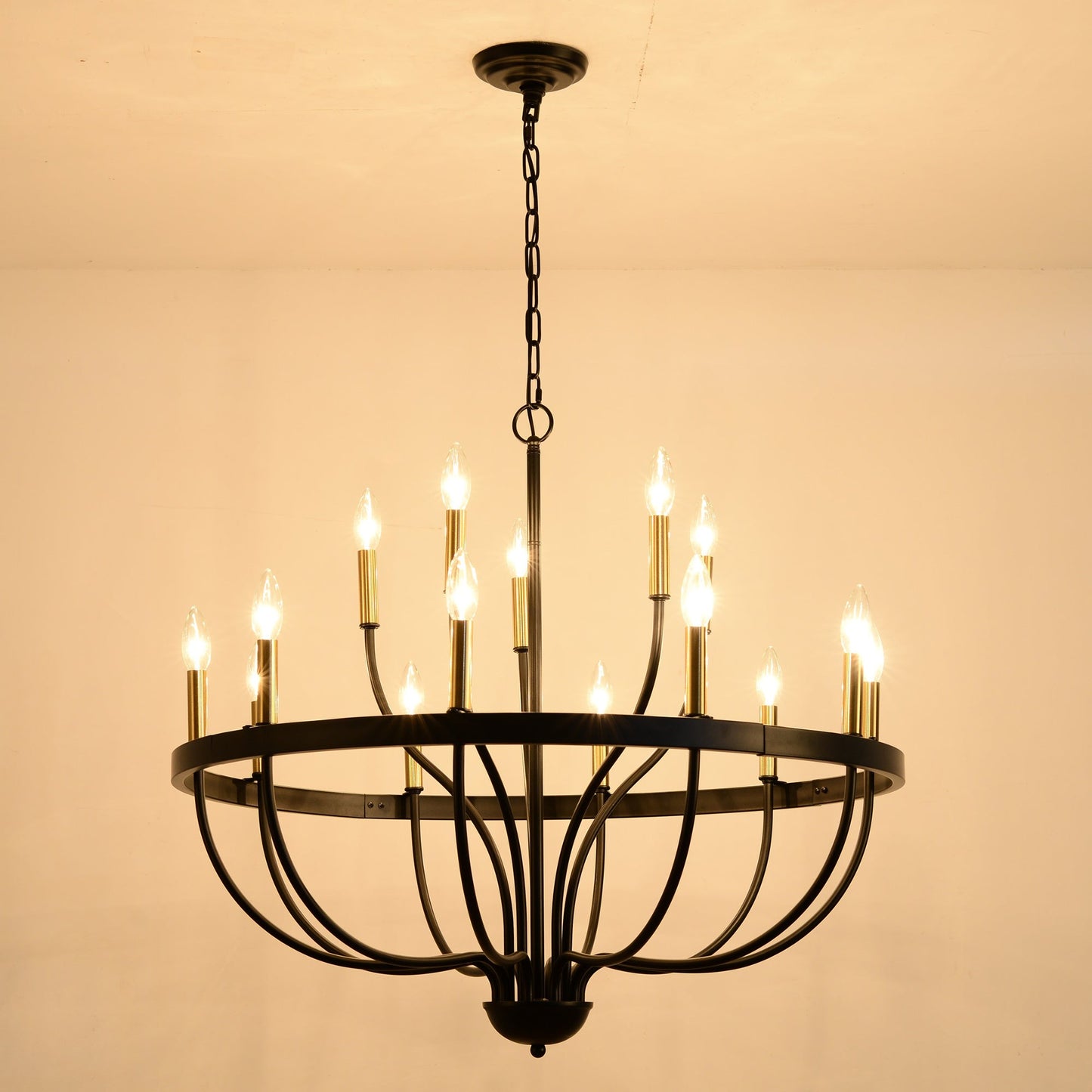 15-Light Industrial Iron Candle Chandelier, black iron finish, modern farmhouse pendant on Tampa Home & Garden Store