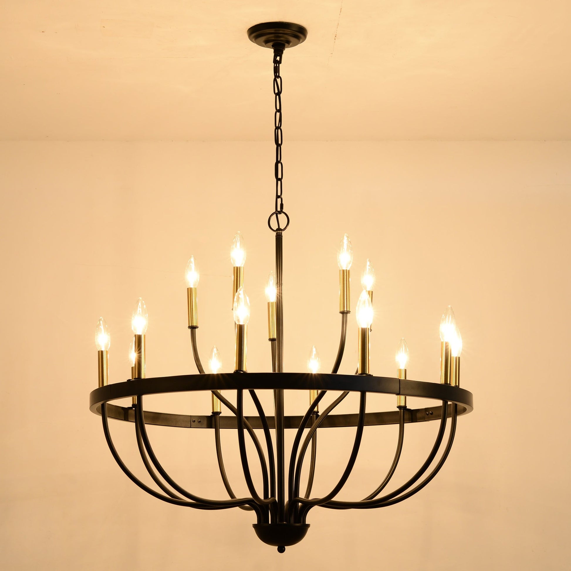 15-Light Industrial Iron Candle Chandelier, black iron finish, modern farmhouse pendant on Tampa Home & Garden Store