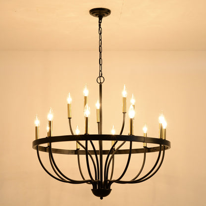 15-Light Industrial Iron Candle Chandelier, black iron finish, modern farmhouse pendant on Tampa Home & Garden Store