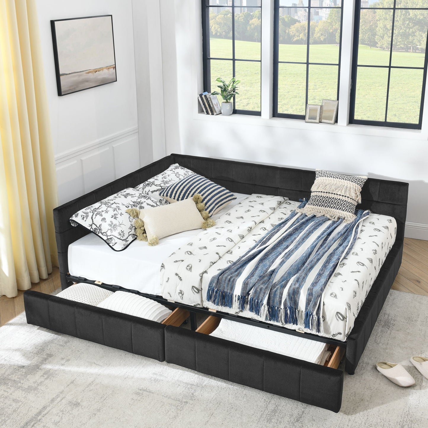 Mid-Century Upholstered Bed Frame and Backrest