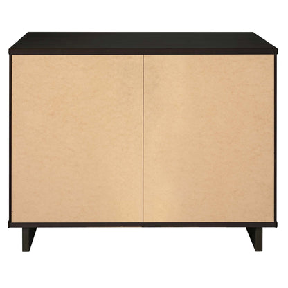 Solid wood 3-drawer dresser with ribbed fronts; espresso top, beige fronts on black frame on Tampa Home & Garden Store
