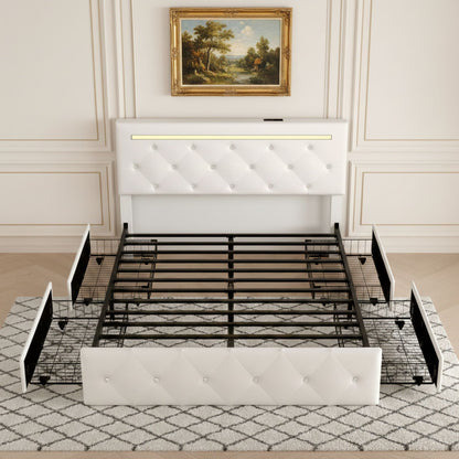 Upholstered Bed Frame with LED Lights Storage