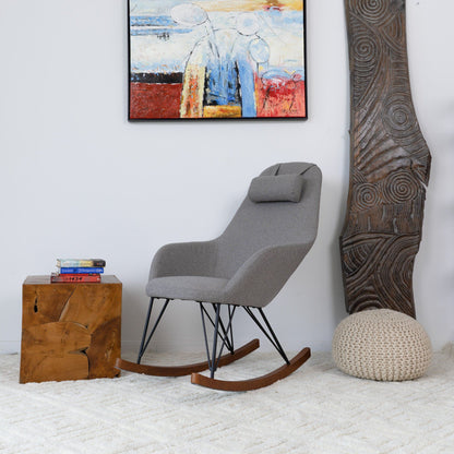 Chloe mid-century rocker chair gray fabric with black metal legs wood rockers HouseOfZazla on Tampa Home & Garden Store