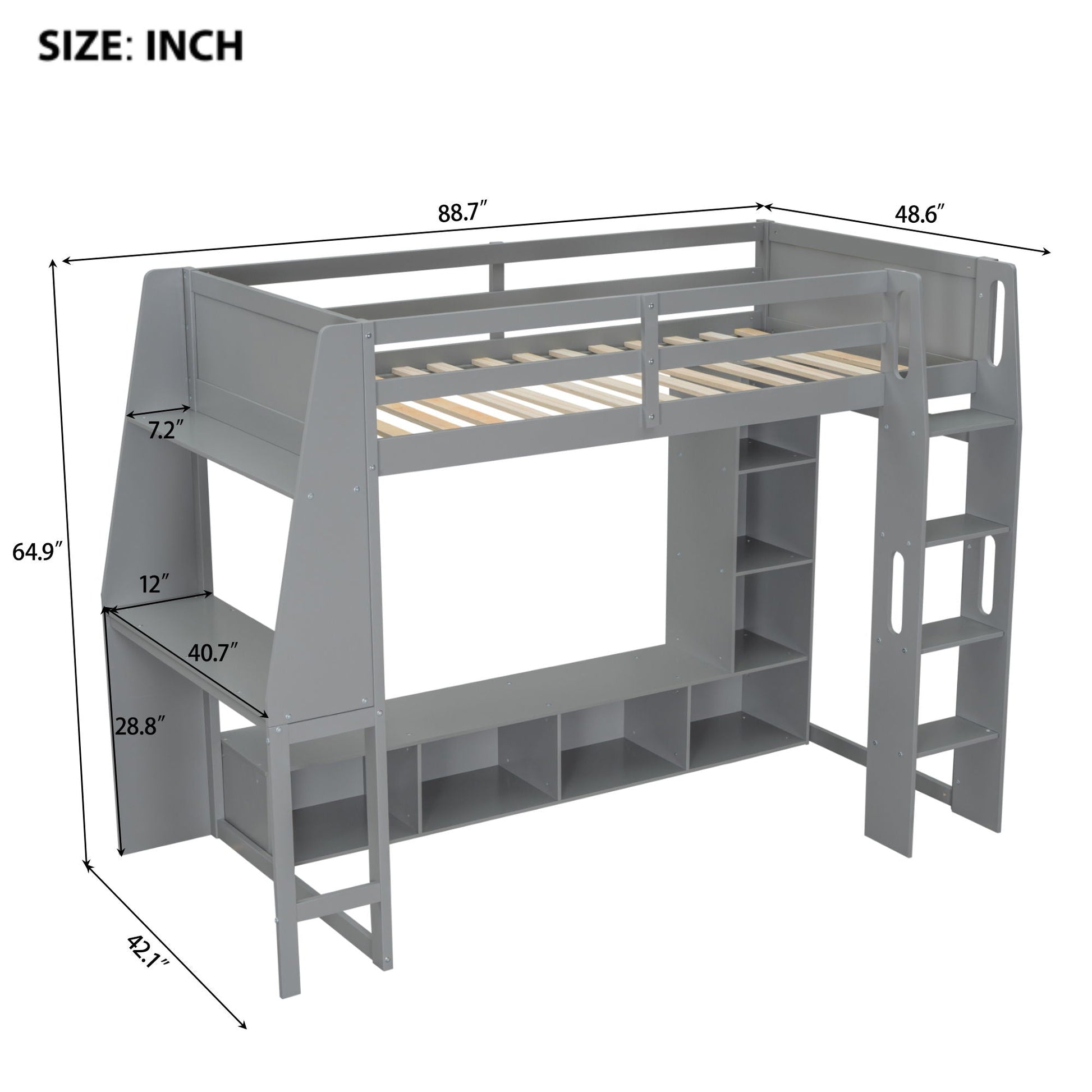 Gaming loft bed with desk, LED lighting and a hanging clothes rack with gray metal frame on Tampa Home & Garden Store