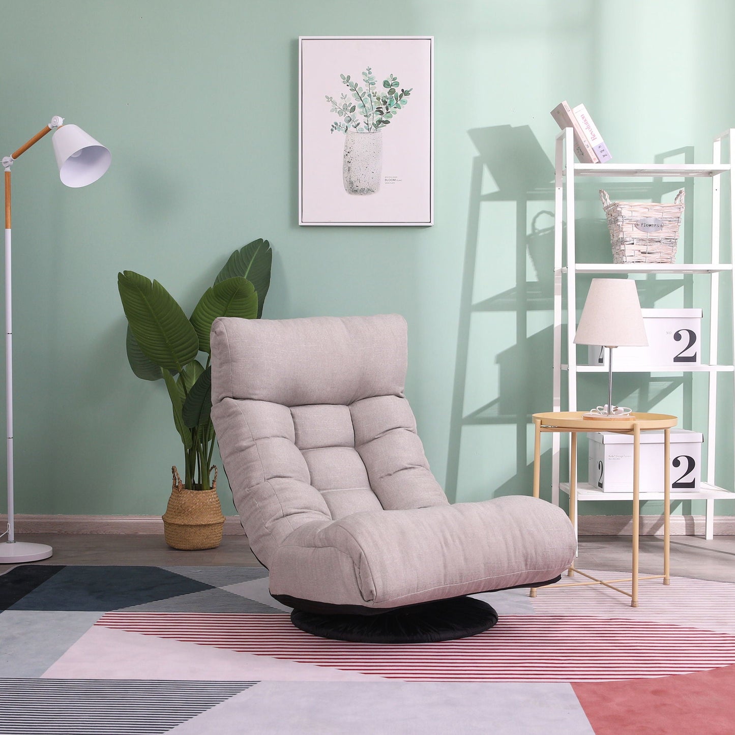 Adjustable Japanese reclining floor chair in beige fabric with metal frame for living room on Tampa Home & Garden Store