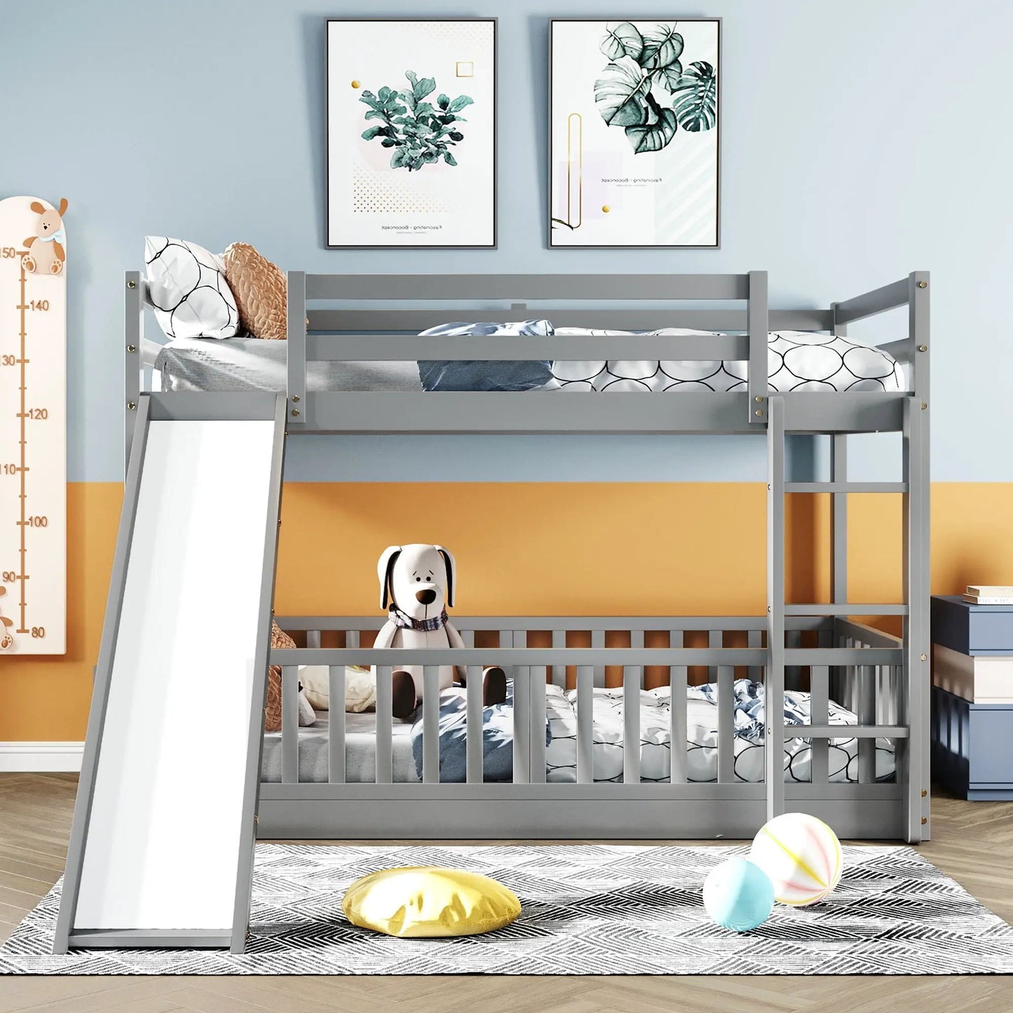 Functional bunk bed with convertible ladder and slide in gray by Unique Piece Furniture on Tampa Home & Garden Store