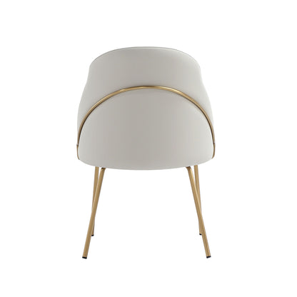 Upholstered dining chair by HouseOfZazla, beige with gold ring accent and slender wood legs on Tampa Home & Garden Store