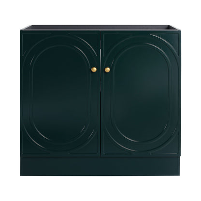 Freestanding Bathroom Vanity by HouseOfZazla, dark green 2-door cabinet with gold knobs and soft close on Tampa Home & Garden Store