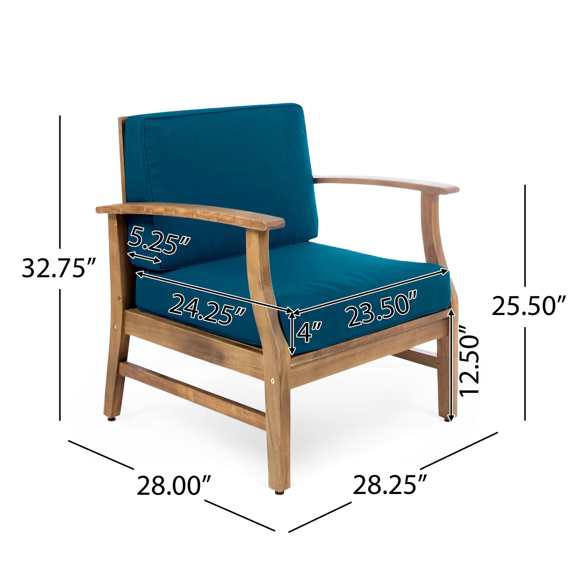 Perla Contemporary Club Chair with Water Resistant Cushion, teal cushions, wooden frame on Tampa Home & Garden Store