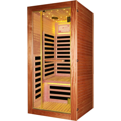 American White Oak single person sauna with LED lighting and glass door by HouseOfZazla on Tampa Home & Garden Store