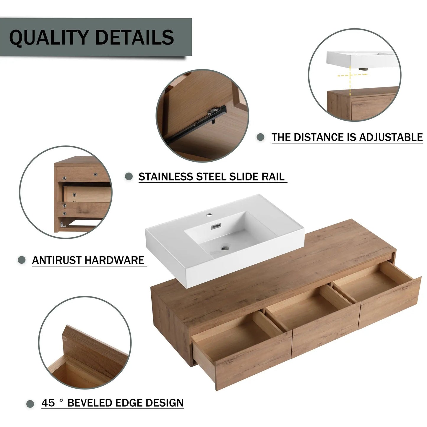 Modern Wall Mounted Vanity Resin Sink Drawer