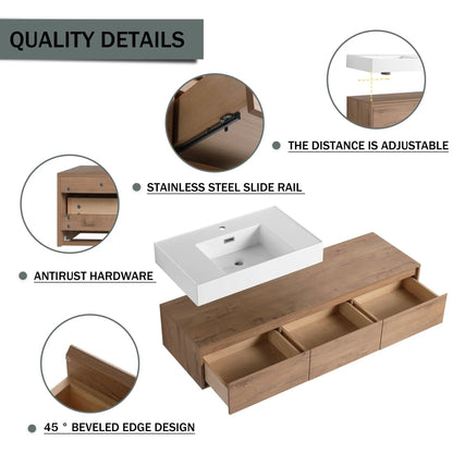 Modern Wall Mounted Vanity Resin Sink Drawer