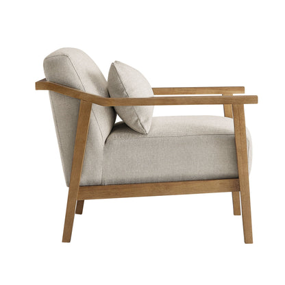 Arm accent chair with lumbar pillow in beige fabric and wood frame by HouseOfZazla on Tampa Home & Garden Store