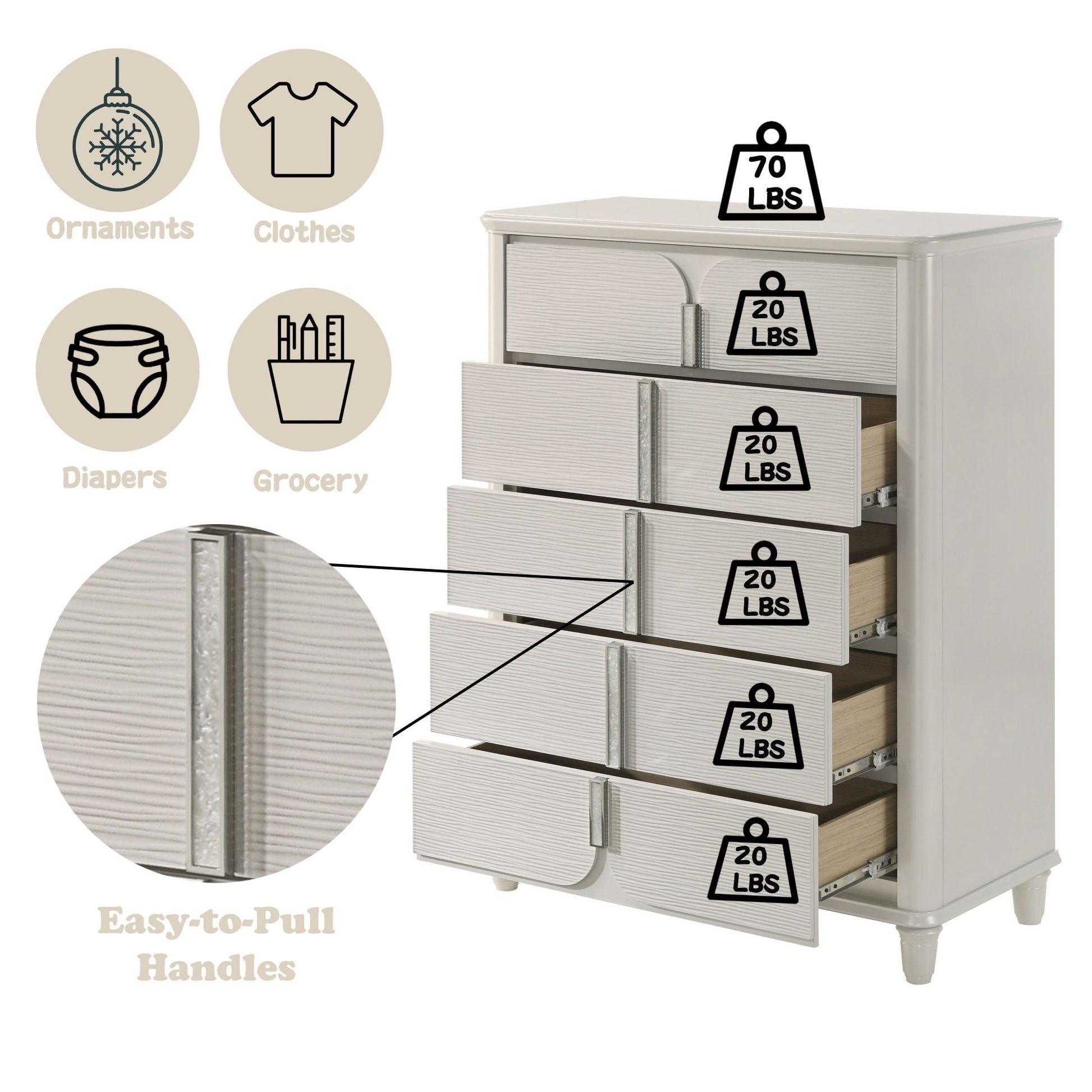 Laveda Chest in White by HouseOfZazla, accent chest with ribbed drawer fronts on Tampa Home & Garden Store
