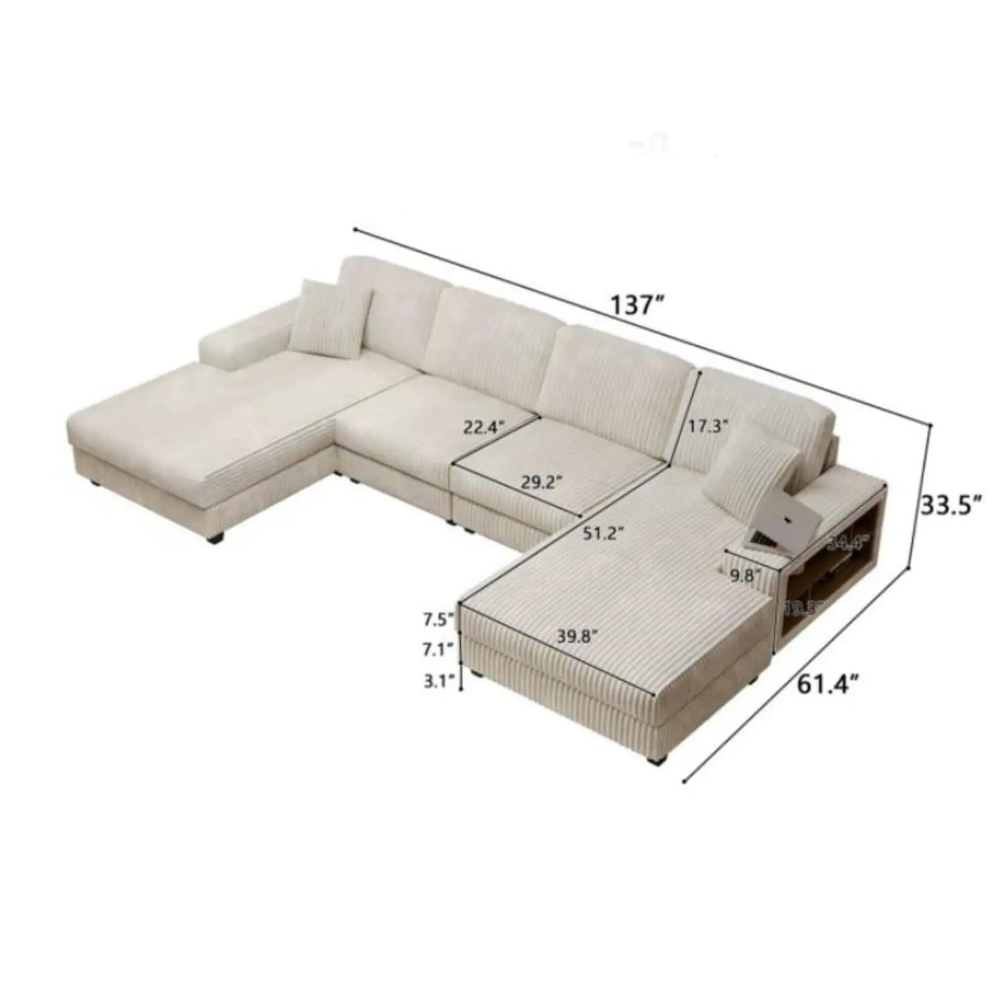 U Shaped Convertible Sofa Four Seater Lounge