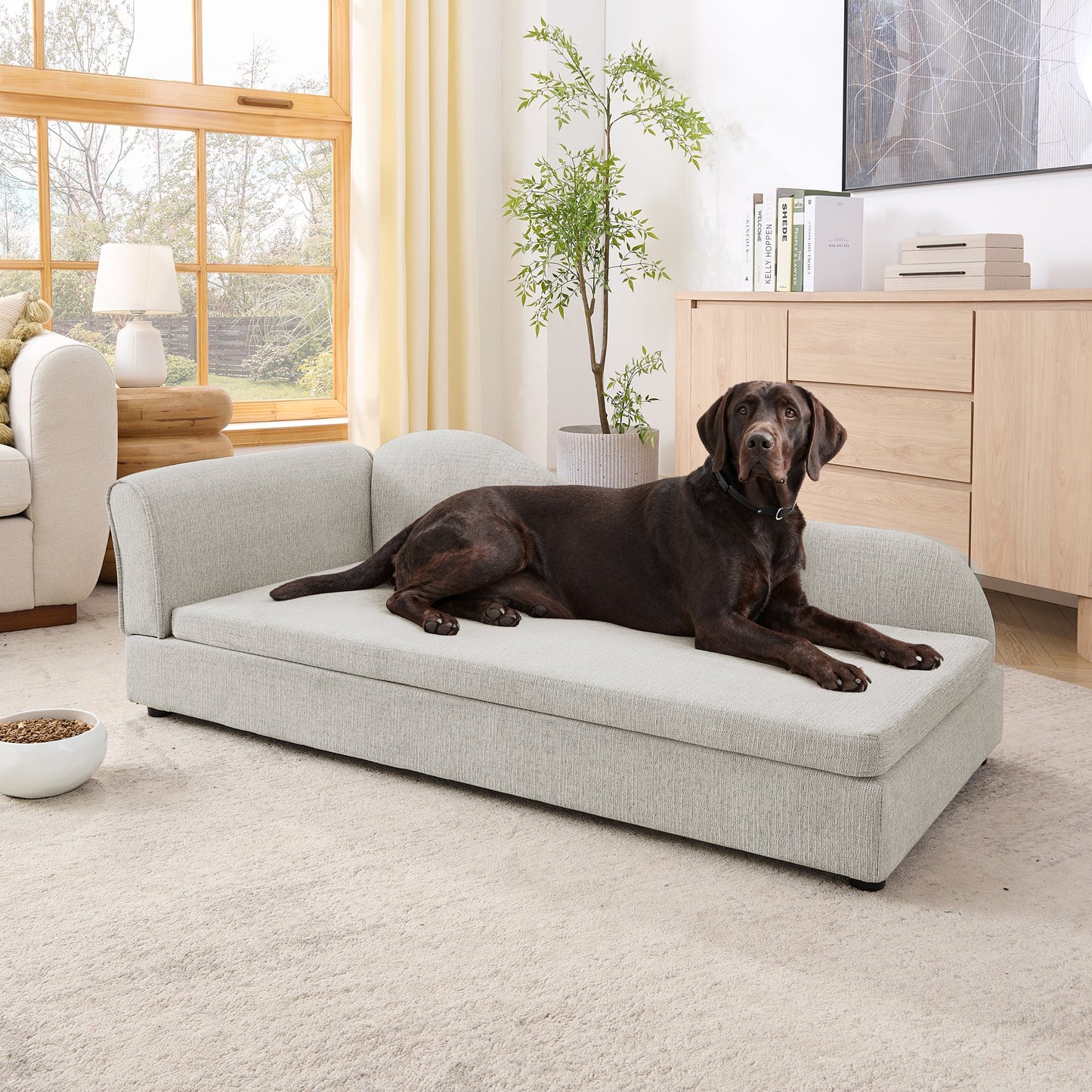 Oversized Pet Sofa for Medium/Large Dogs in soft gray fabric with a large brown dog lounging on Tampa Home & Garden Store