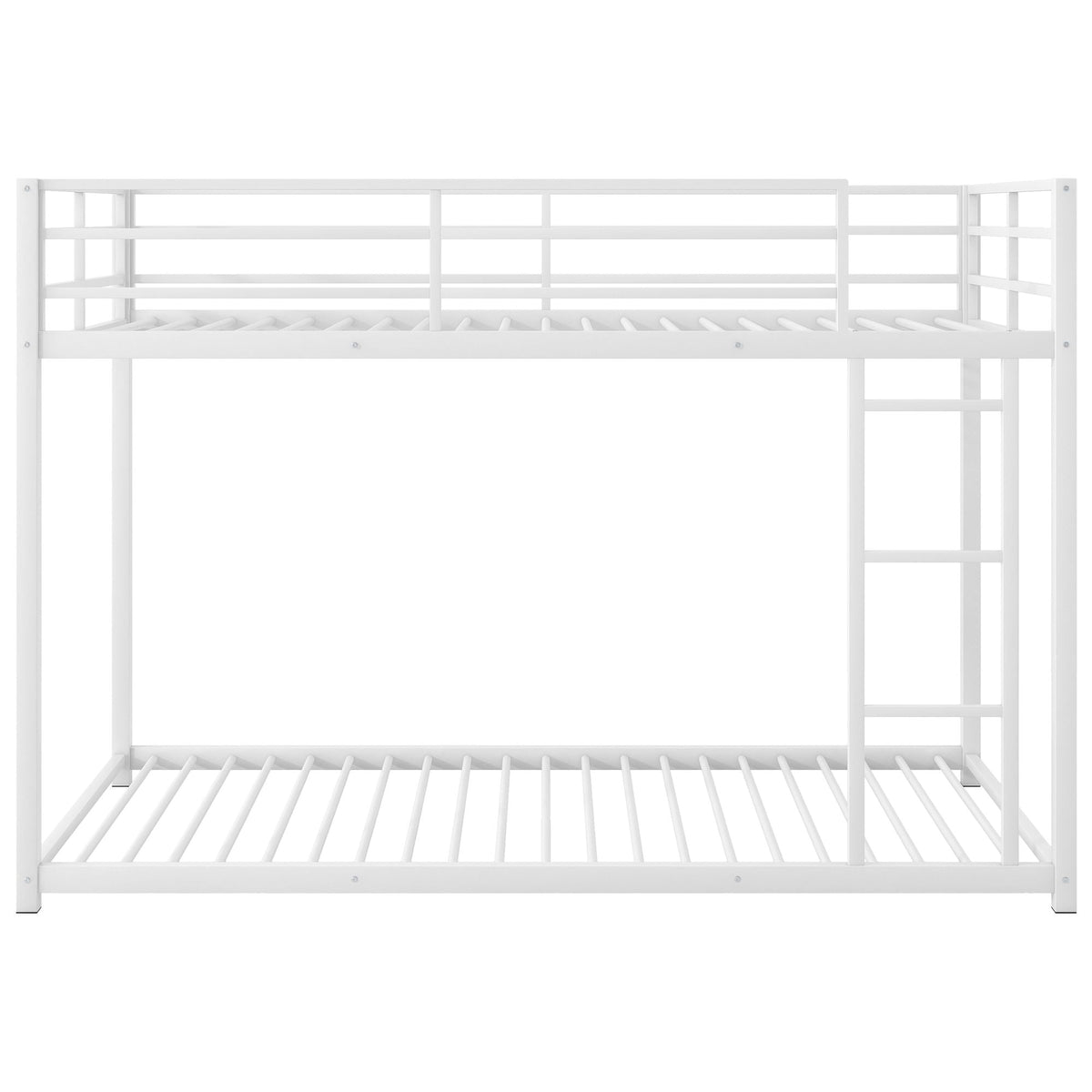 Metal bunk bed, low twin-over-twin with ladder, white powder-coated steel, HouseOfZazla on Tampa Home & Garden Store