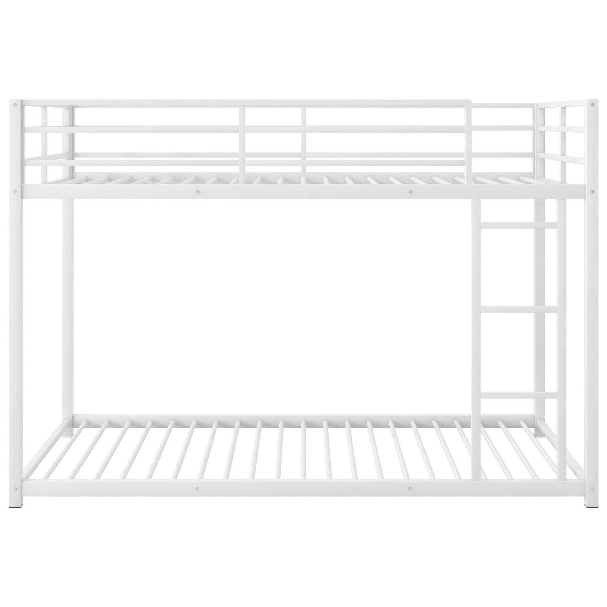 Metal bunk bed, low twin-over-twin with ladder, white powder-coated steel, HouseOfZazla on Tampa Home & Garden Store